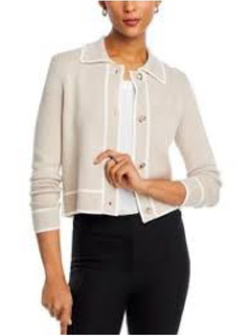 Tahari Contrast Trim Collared Cardigan